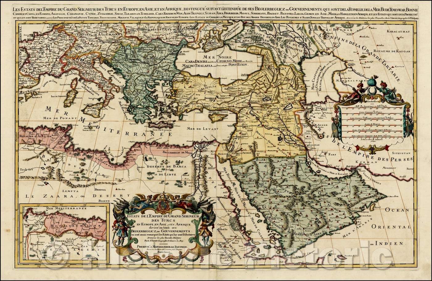 Historic Map - Estats De L'Empre du Grand Seigneur des Turcs en Europe, dn Asie, et en Afrique, divise en tous ses Beglerbeglicz, ou Gouvernements, 1692 - Vintage Wall Art