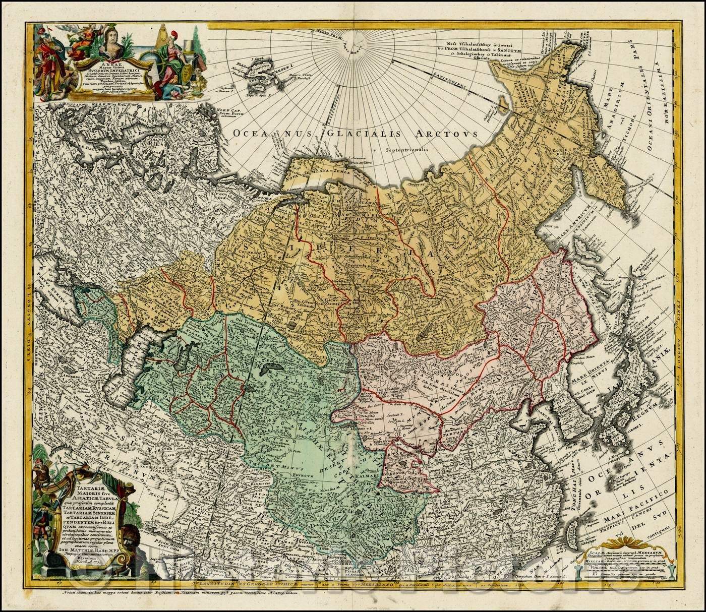 Historic Map - Tartariae Maioris sive Asiaticae Tabula/Haas' Map shows of the Tartar Regions of Asia, 1730, Homann Heirs - Vintage Wall Art