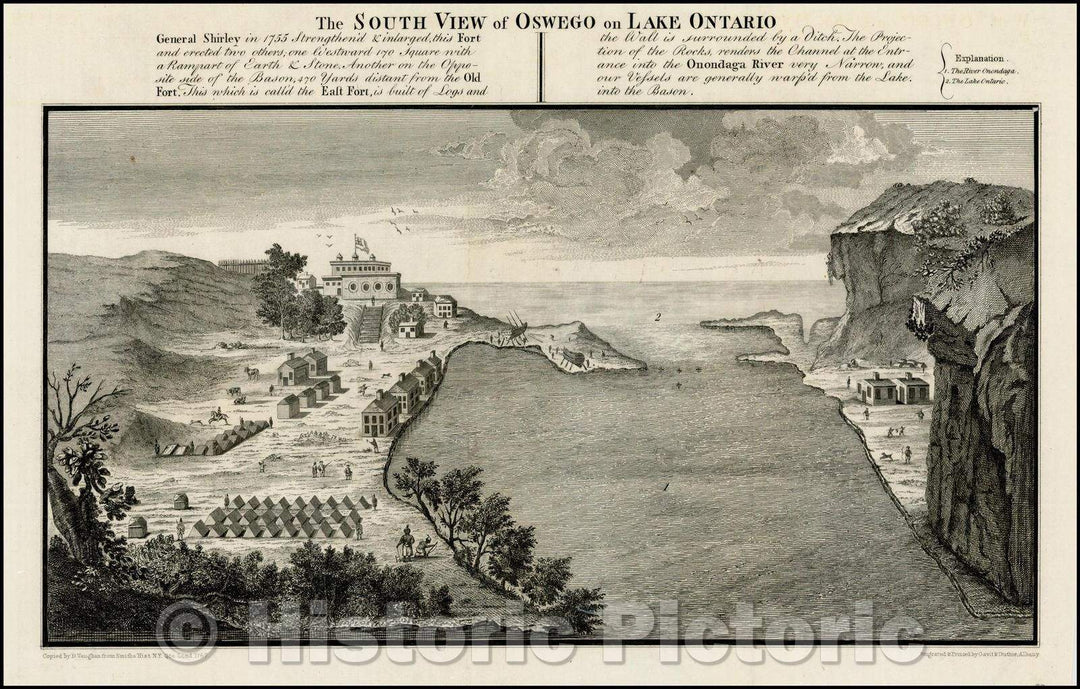 Historic Map - The South View of Oswego on Lake Ontario, 1850, John Gavit - Vintage Wall Art