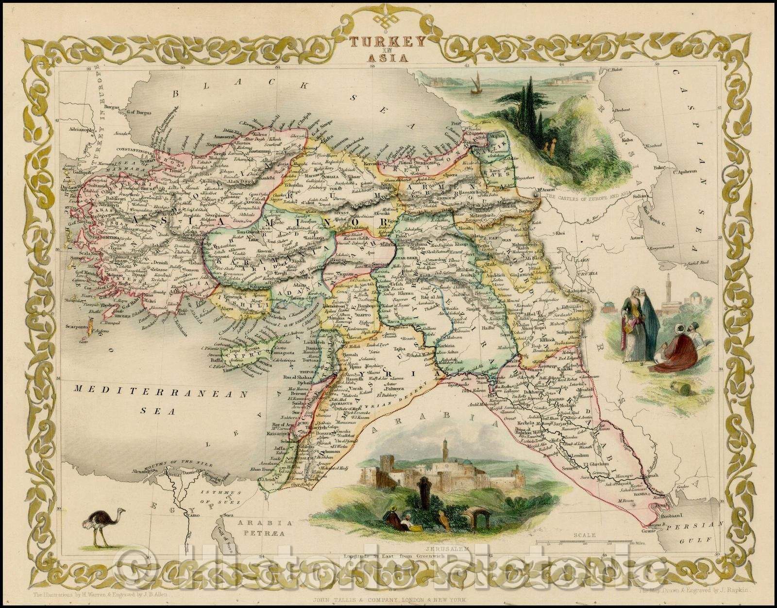 Historic Map - Turkey in Asia [with Cyprus], 1851, John Tallis - Vintage Wall Art