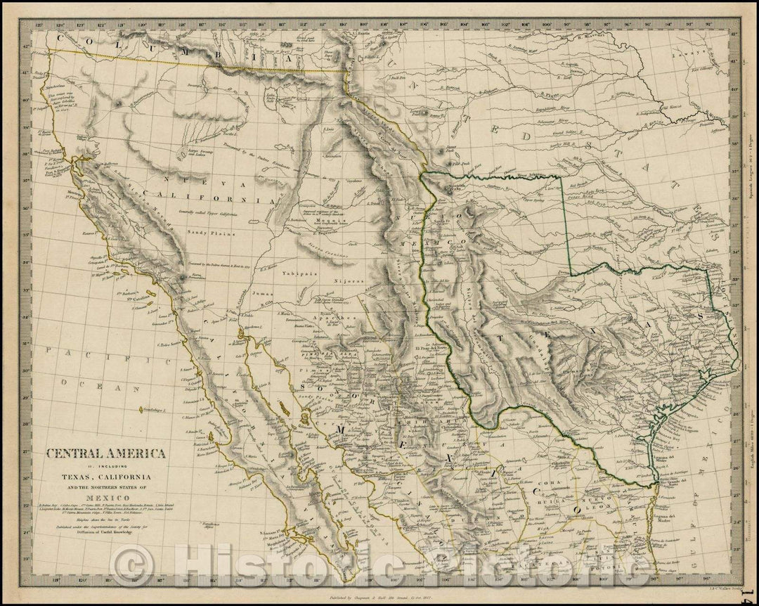 Historic Map - Central America II. Including Texas, California and the Northern States of Mexico, 1842, SDUK v1