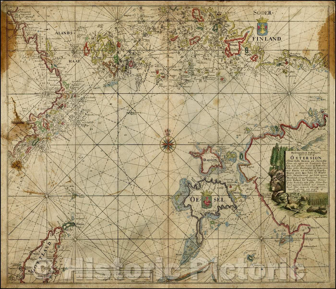 Historic Map - Hydrographisk Pass-Charta ?fwer en dehl af Ostersi?n :: Swedish Sea Chart, coasts of the Baltic, Sweden and Finland, 1737 - Vintage Wall Art