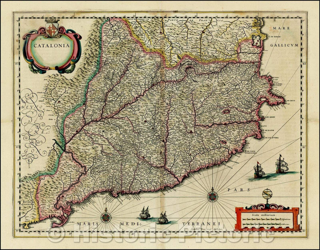 Historic Map - Catalonia, 1642, Willem Janszoon Blaeu v2