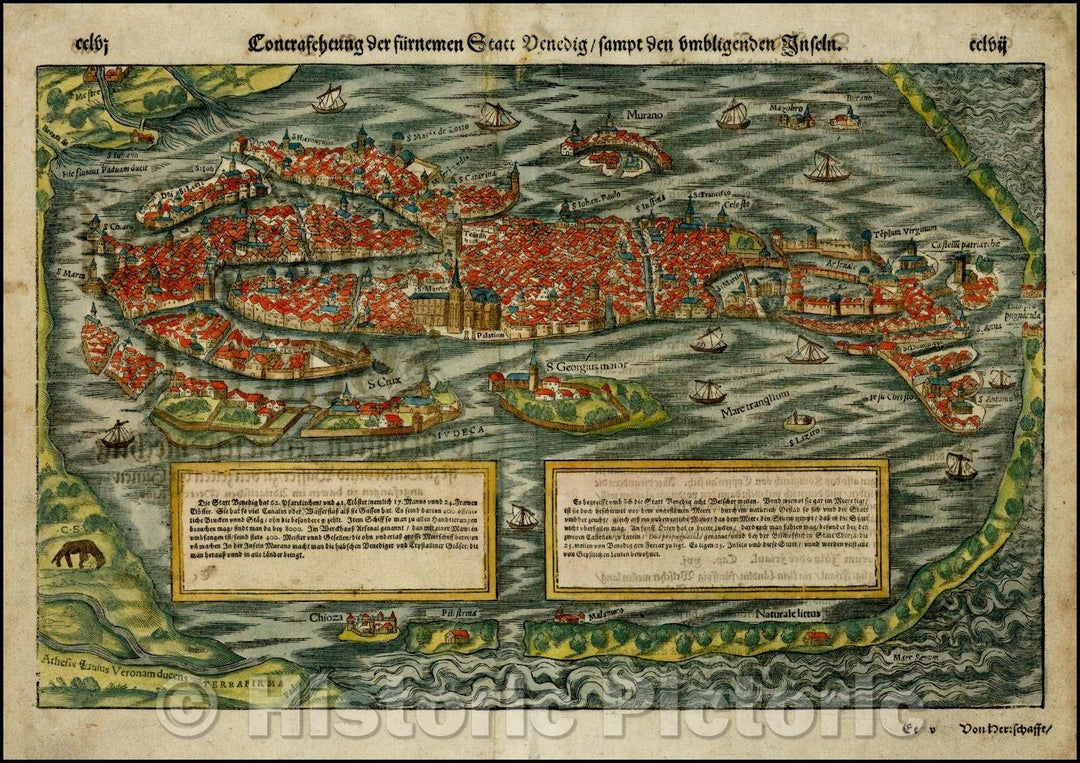 Historic Map - Venice Conerasehtung der f?rnemen Statt Venedig/sampt den umliigneden Inseln, 1560, Sebastian M?nster v1