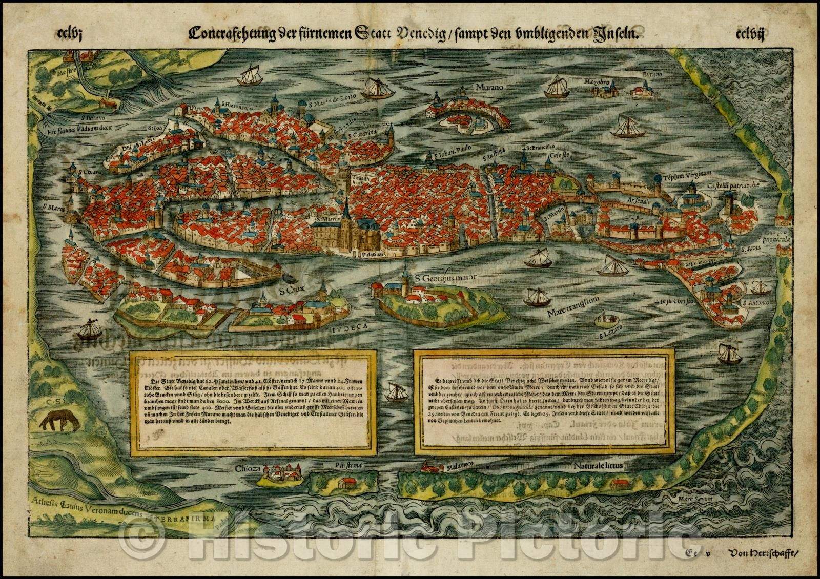 Historic Map - Venice Conerasehtung der f?rnemen Statt Venedig/sampt den umliigneden Inseln, 1560, Sebastian M?nster v1