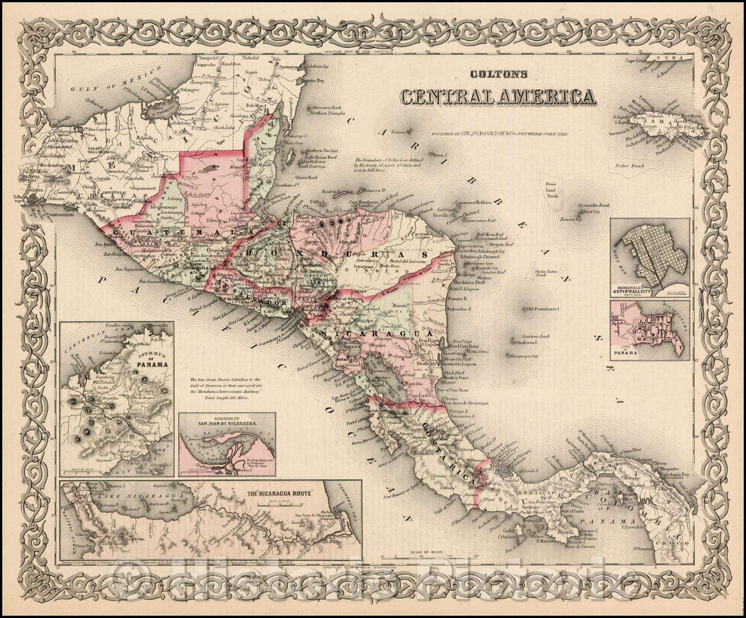 Historic Map - Colton's Central America, 1859, Joseph Hutchins Colton - Vintage Wall Art