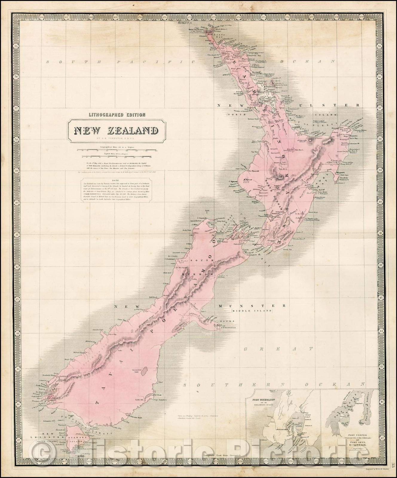 Historic Map - New Zealand, 1845, W. & A.K. Johnston v1