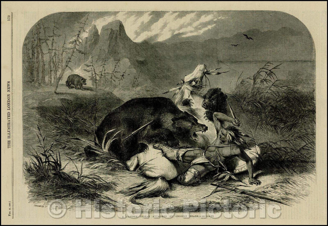 Historic Map - A Pawnee Indian Attacked, 1860, Illustrated London News - Vintage Wall Art