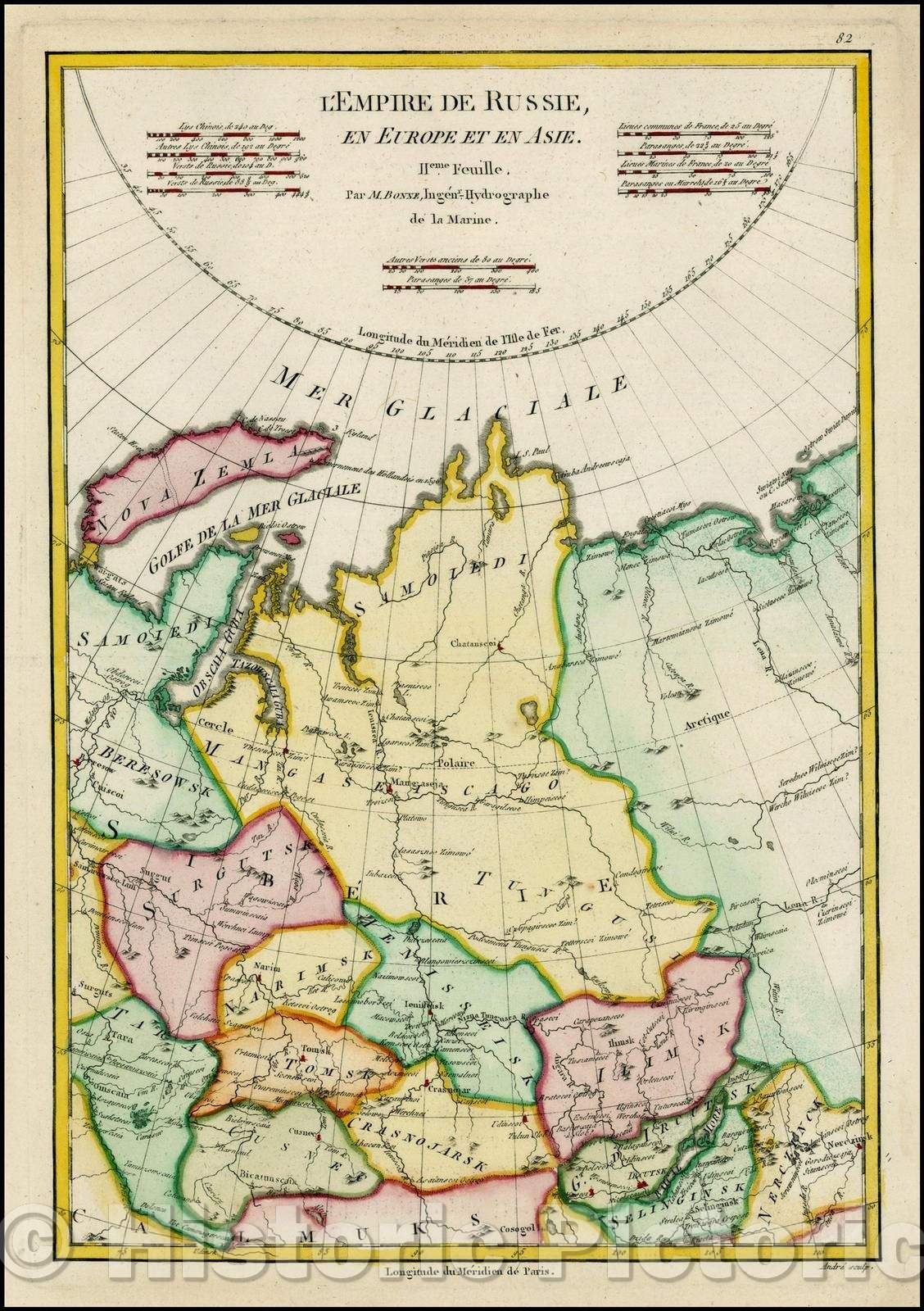 Historic Map - L'Empire De Russie, En Europe et en Asie IIeme Feuille/The Empire Of Russia In Europe and Asia IInd Sheet, 1780, Rigobert Bonne - Vintage Wall Art