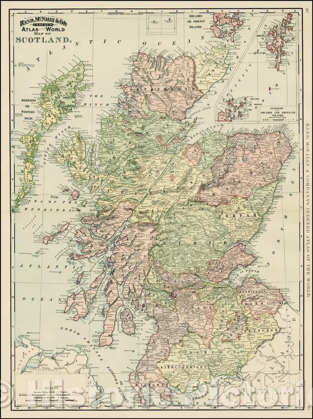 Historic Map - Map of Scotland, 1891, William Rand - Vintage Wall Art