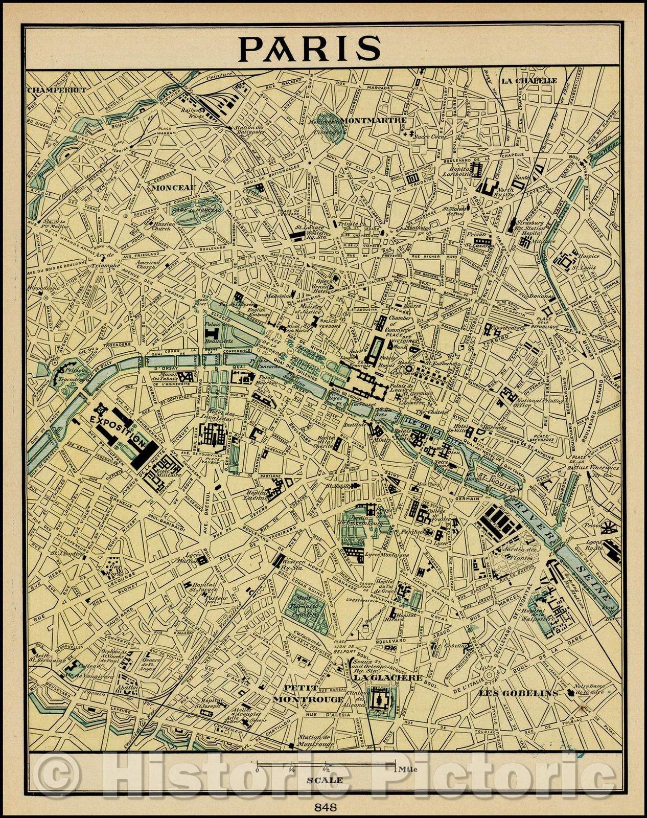 Historic Map - Paris, France, 1890, Anonymous - Vintage Wall Art