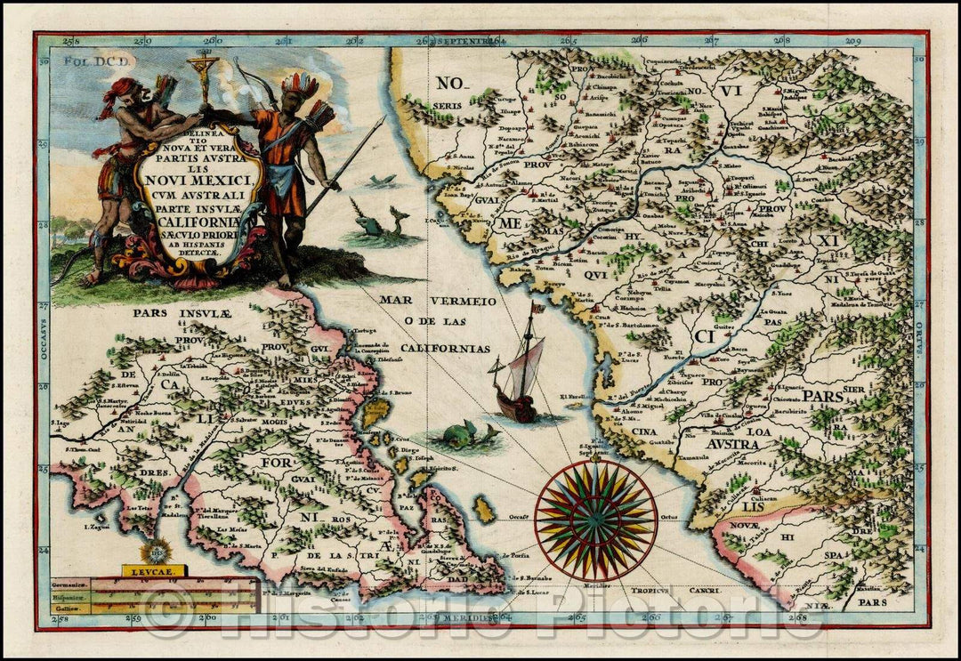 Historic Map - Delineatio Nova Et Vera Partis Australis Novi Mexici/New New Mexico, South Africa and Brazil true side, 1703, Heinrich Scherer - Vintage Wall Art