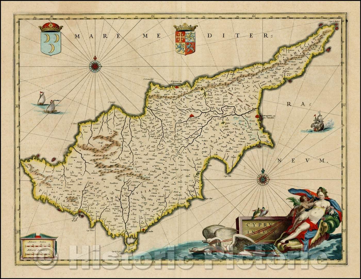 Historic Map - Cyprus Insula, 1640, Willem Janszoon Blaeu v1