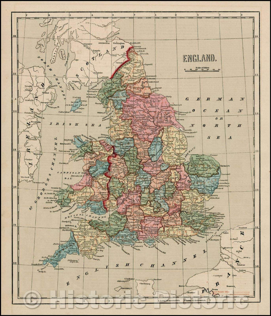 Historic Map - England, 1856, Sidney Morse - Vintage Wall Art