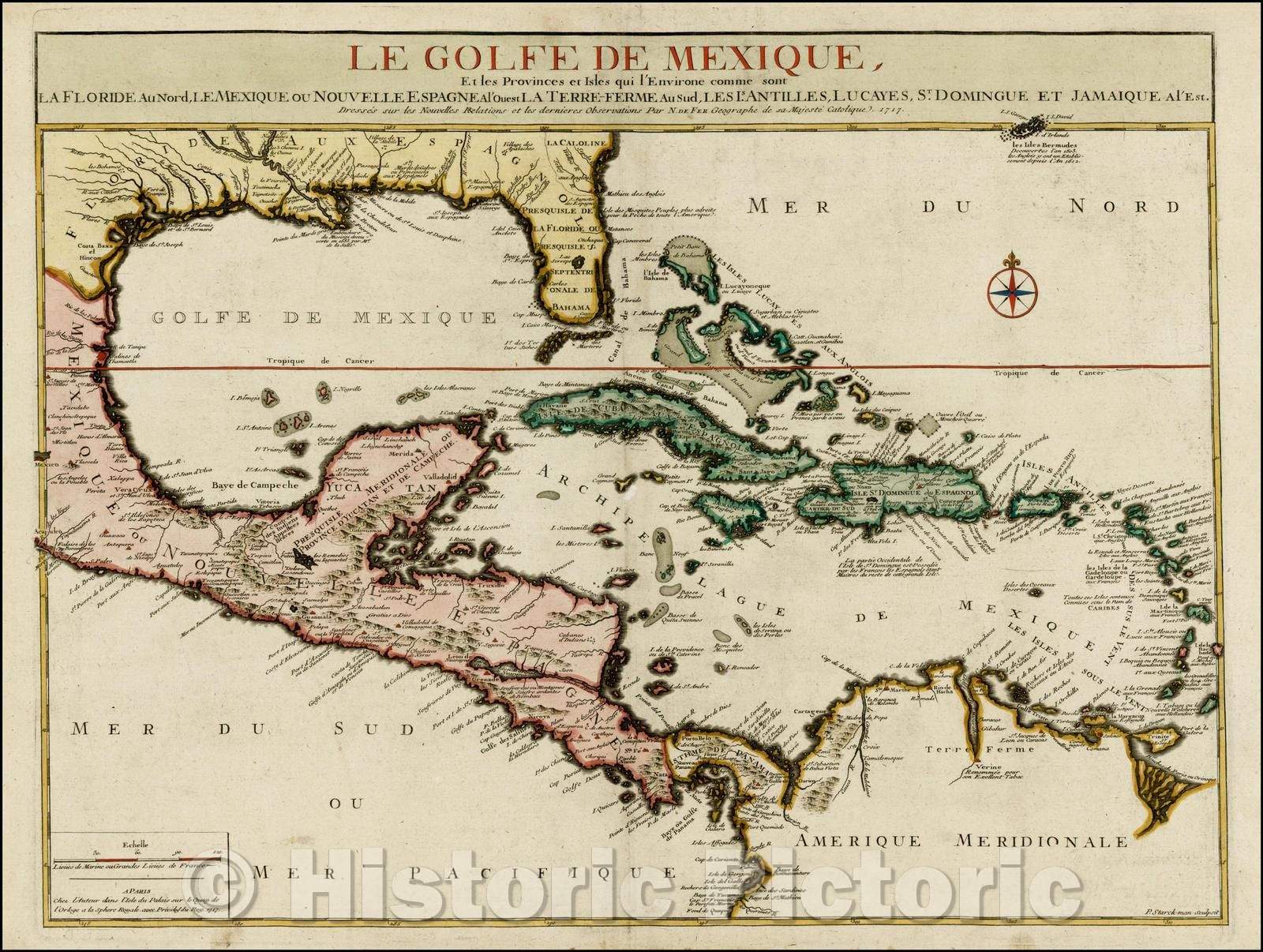 Historic Map - Le Golfe De Mexique, La Floride Au Nord Le Mexique ou Nouvelle Espagne/The Gulf Of Mexico, Florida In North Mexico or New Spain. 1717, 1717 - Vintage Wall Art