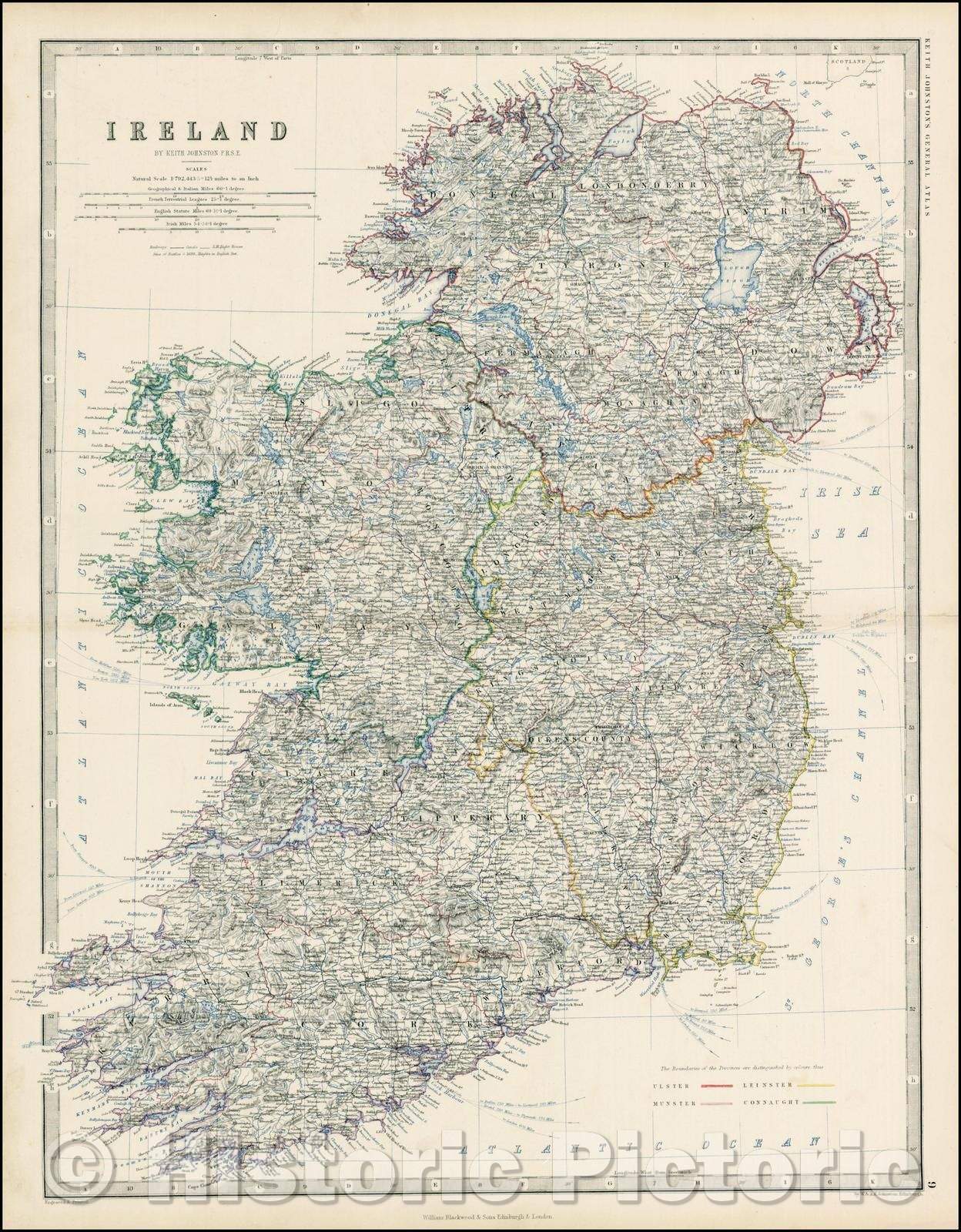 Historic Map - Ireland, 1861, Alexander Keith Johnston - Vintage Wall Art