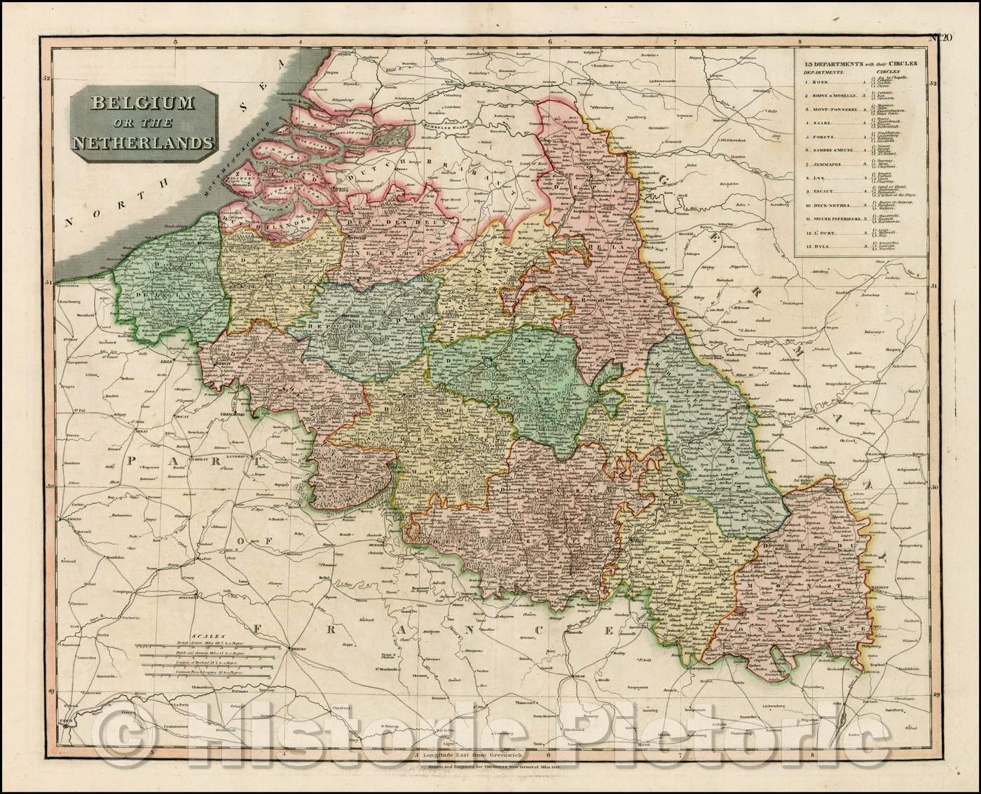 Historic Map - Belgium or the Netherlands, 1815, John Thomson - Vintage Wall Art