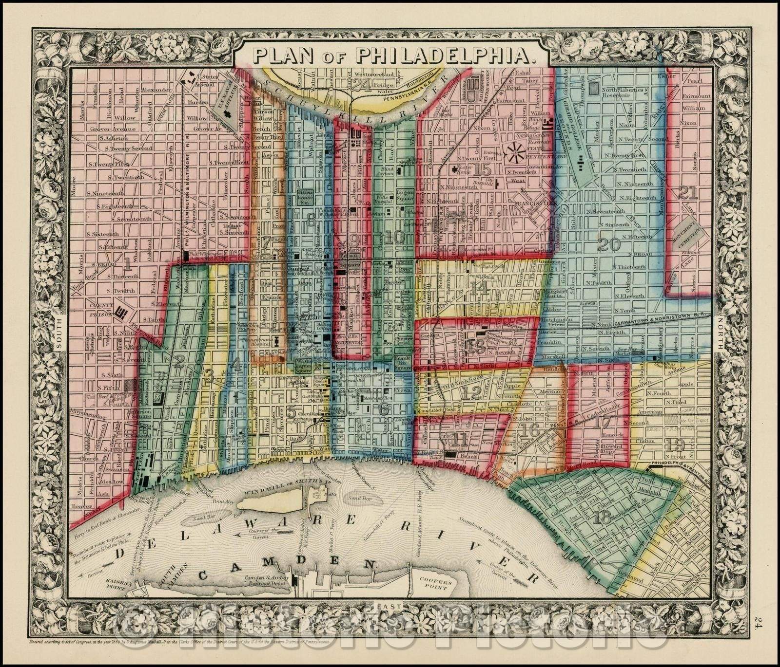 Historic Map - Plan of Philadelphia, 1863, Samuel Augustus Mitchell Jr. v1