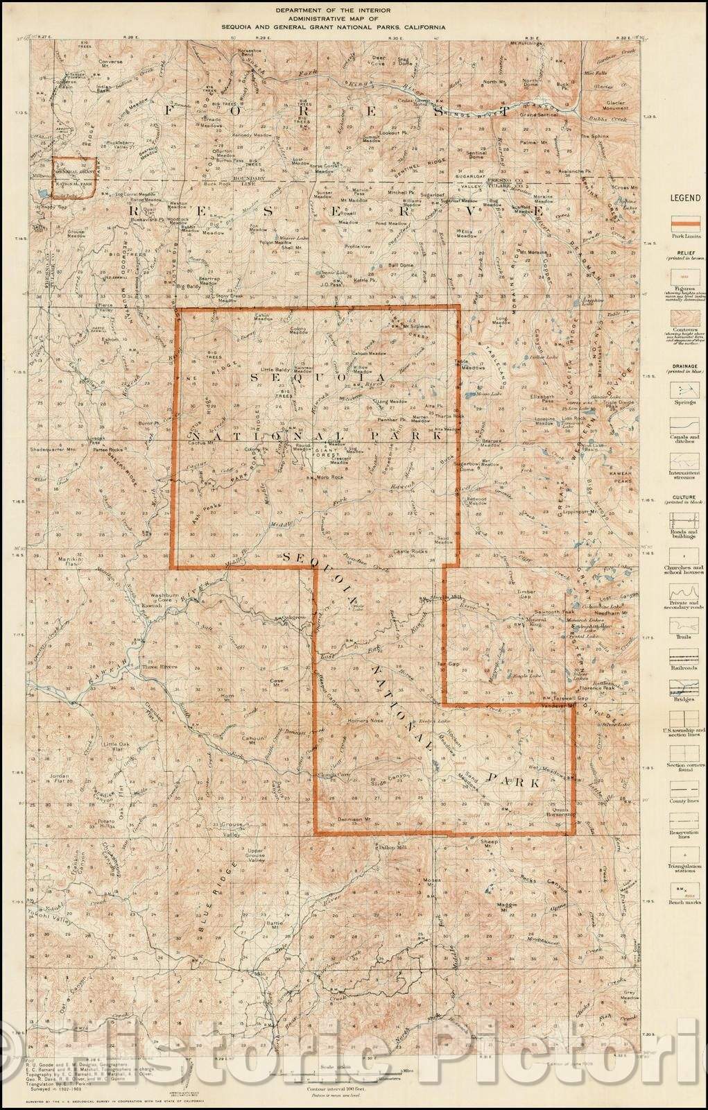 Historic Map - Administrative Map of Sequoia and General Grant National Parks, 1909, United States Department of the Interior - Vintage Wall Art