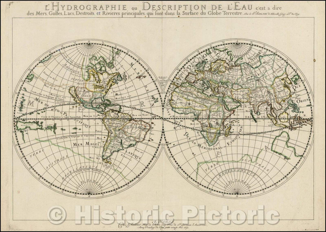 Historic Map - L'Hydrographie ou Descriprion de L'Eau c'est a dire des Mers, Golfes, Lacs, Destroits, et Rivieres principales, qui font dans la Surface, 1652 v1