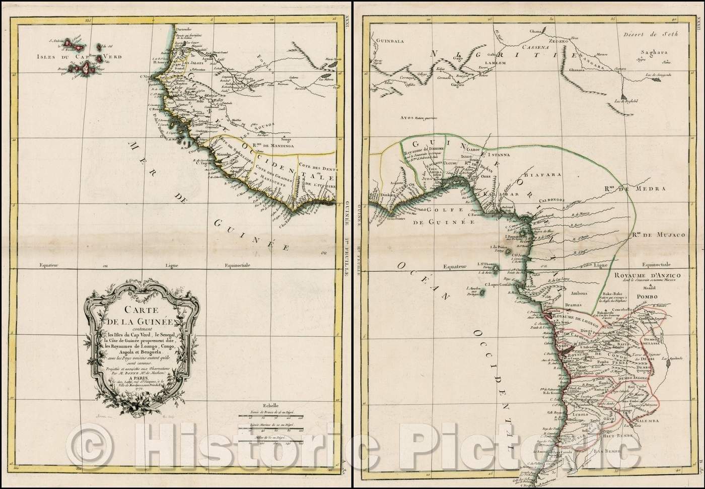 Historic Map - Carte de la Guinee contenant les isles du Cap Verd, le Senegal / 18th century Map of the Cape Verde Islands and the West Coast of Africa, 1771 - Vintage Wall Art