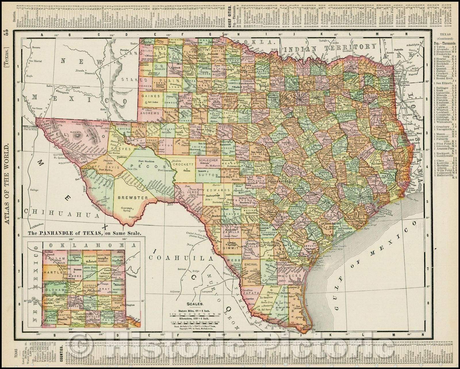 Historic Map - Texas, 1895, Rand McNally & Company - Vintage Wall Art