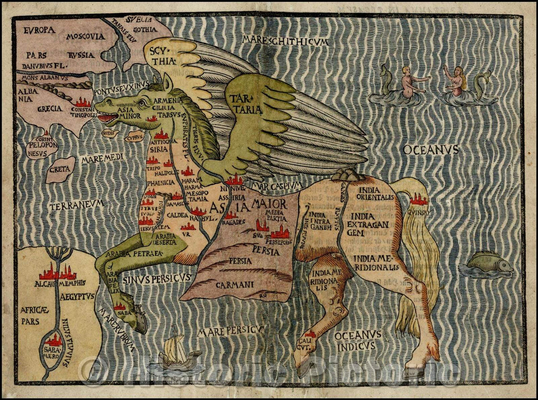 Historic Map - Asia in the Form of Pegasus, 1581, Heinrich Bunting - Vintage Wall Art