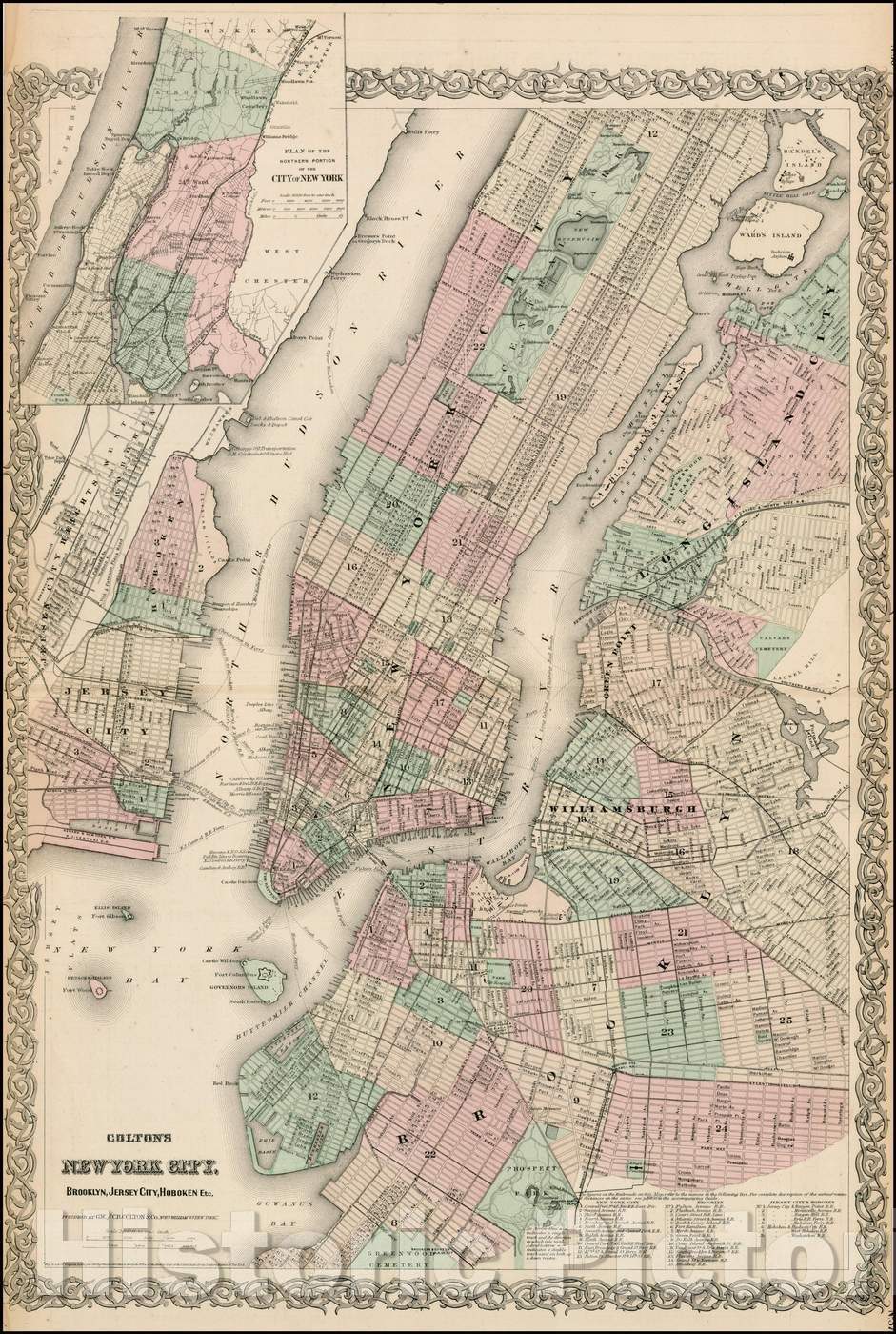 Historic Map - Colton's New York City, Brooklyn, Jersey City, Hoboken, etc, 1876, G.W. & C.B. Colton v1