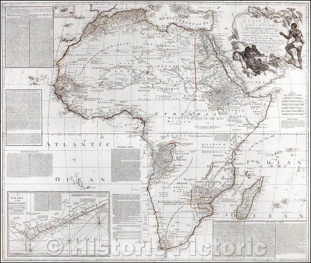 Historic Map - Africa According to Mr. D'Anville with Several Additions & Improvements, with a particular Chart of the Gold Coast, 1772, Robert Sayer - Vintage Wall Art