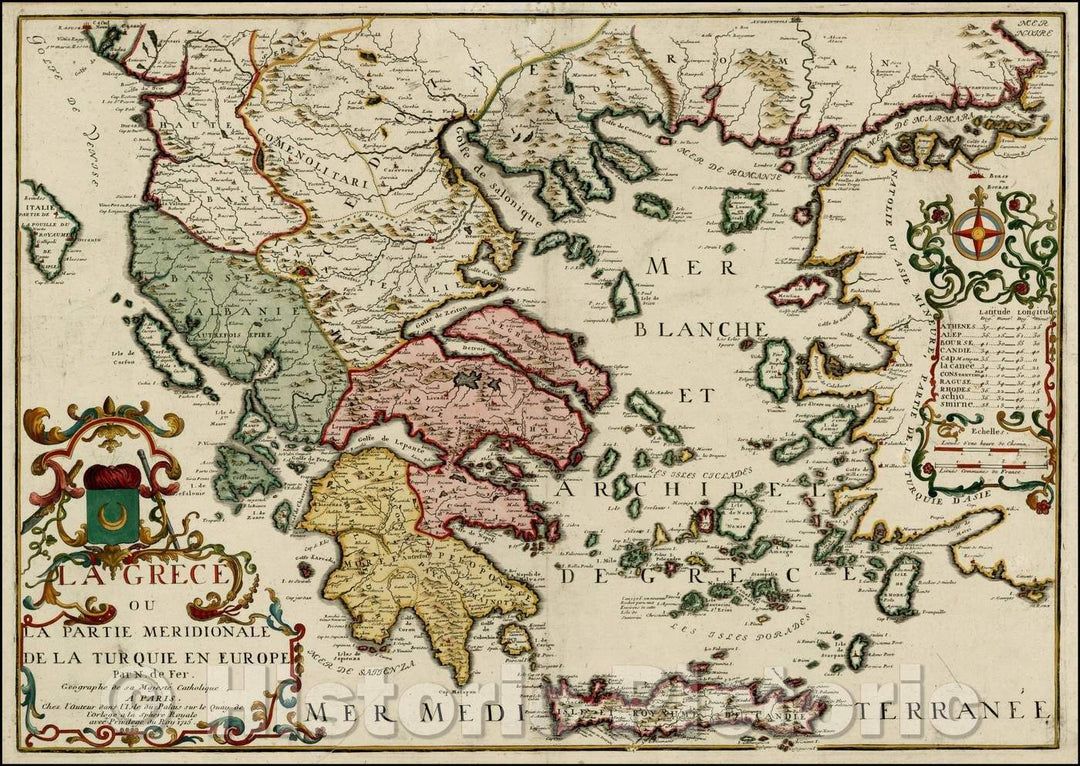 Historic Map - La Grece ou La Partie Meridionale De La Turquie En Europe, 1715, Nicolas de Fer v2