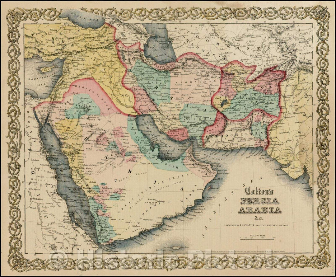 Historic Map - Colton's Persia Arabia, 1855, Joseph Hutchins Colton - Vintage Wall Art