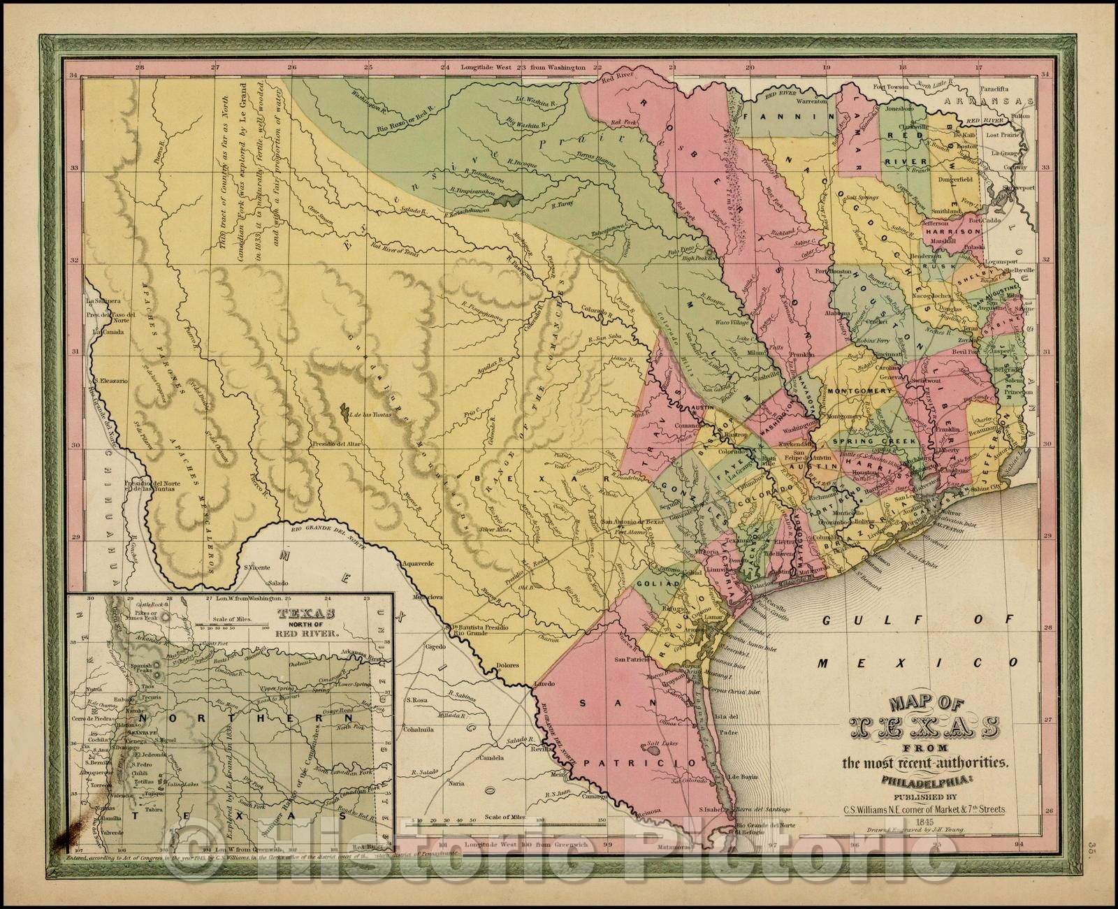 Historic Map - Map of Texas From the most recent authorities, 1845, Henry Schenk Tanner v2