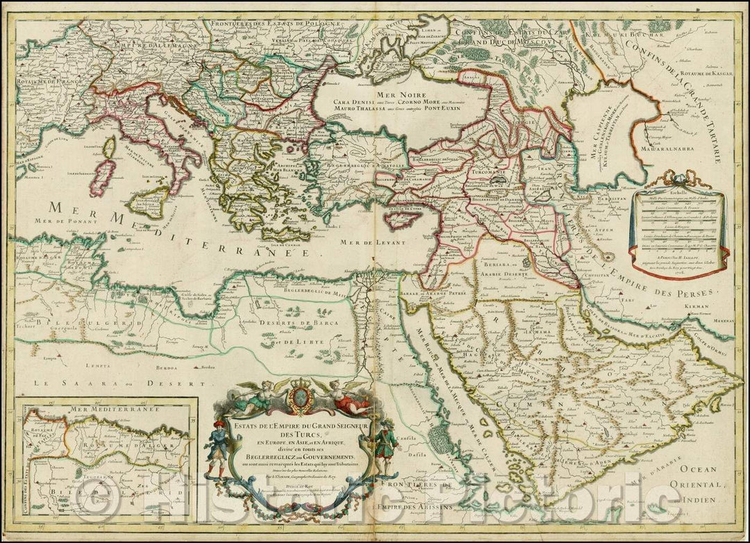 Historic Map - Estats De L'Empre du Grand Seigneur des Turcs en Europe, dn Asie, et en Afrique, divise en tous ses Beglerbeglicz, ou Gouvernements, 1708 v1