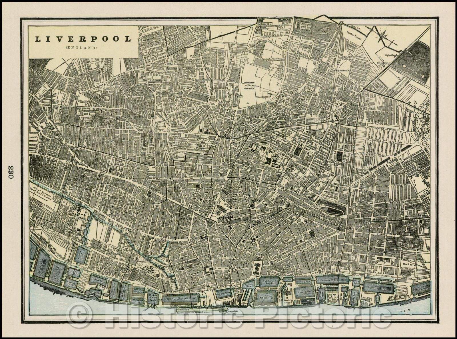 Historic Map - Liverpool (England), 1895, George F. Cram - Vintage Wall Art