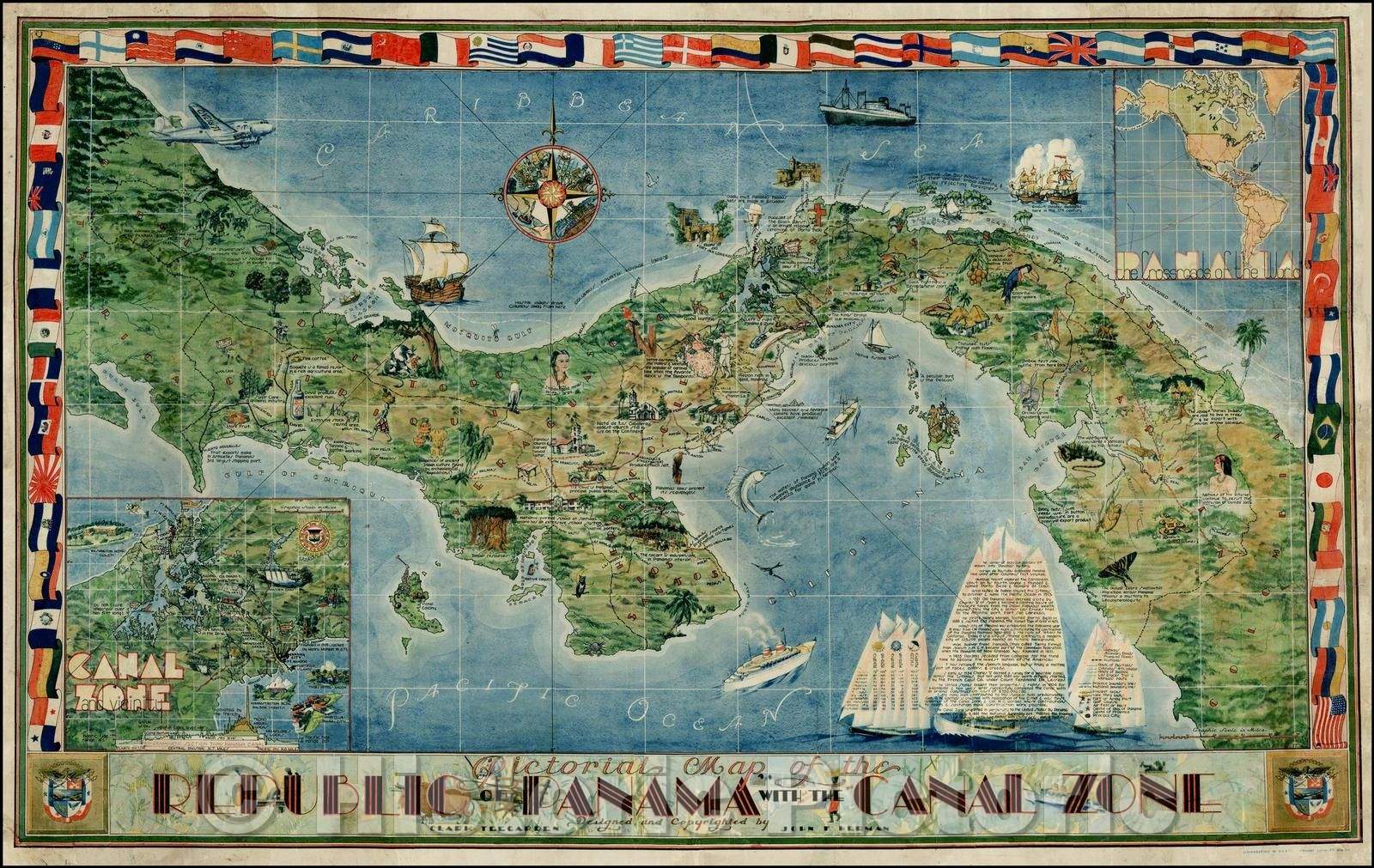 Historic Map - Pictorial Map of the Republic of Panama with the Canal Zone, 1940, Clark Teegarden - Vintage Wall Art