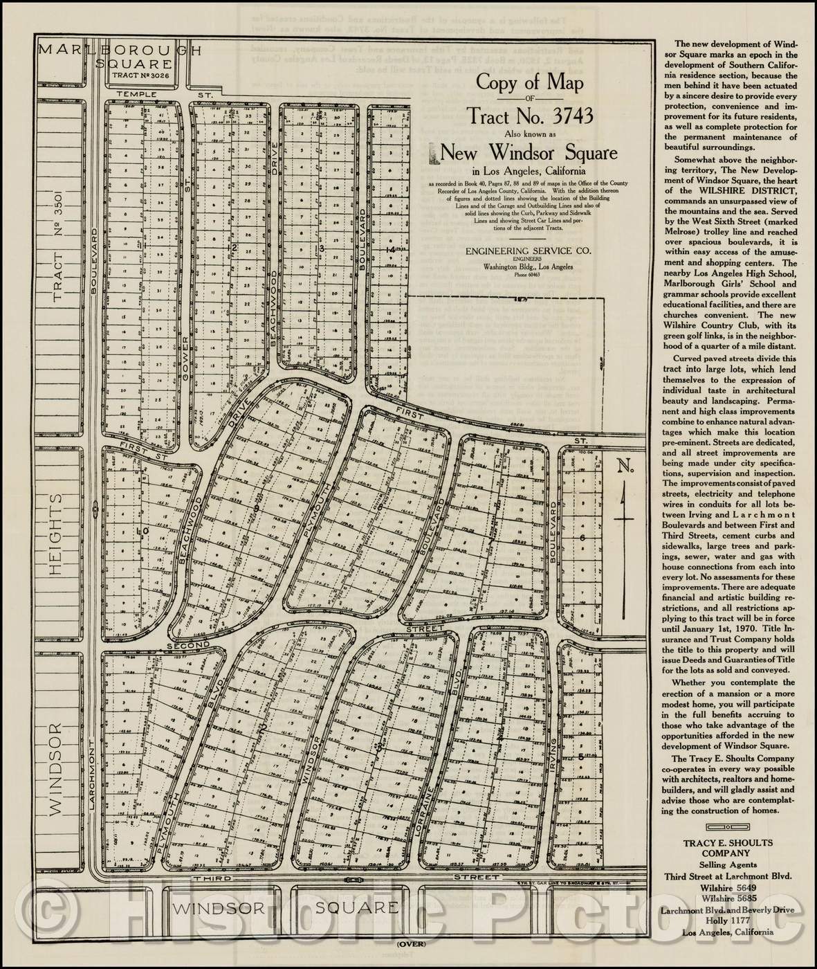 Historic Map - Copy of Map of Tract No. 3743 Also known as New Windsor Square in Los Angeles, California, 1922, Tracy E. Shoults Company v1