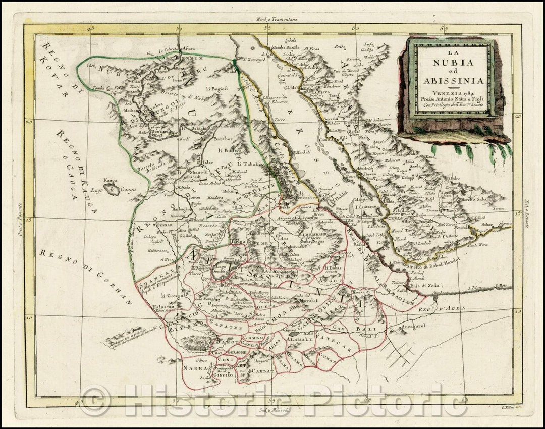 Historic Map - La Nubia ed Abissinia/Map of the Red Sea and continguous parts of Africa and Saudi Arabia, 1784, Antonio Zatta - Vintage Wall Art