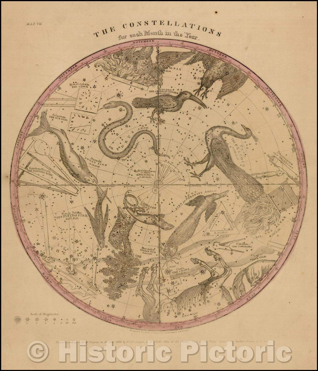 Historic Map - The Consellations (Southern Hemisphere), 1856, Elijah J. Burritt - Vintage Wall Art