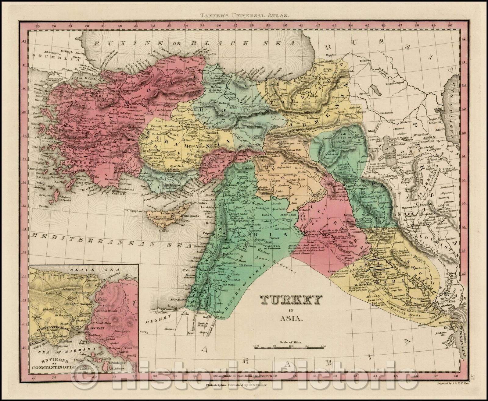 Historic Map - Turkey in Asia [shows Cyprus], 1834, Henry Schenk Tanner - Vintage Wall Art