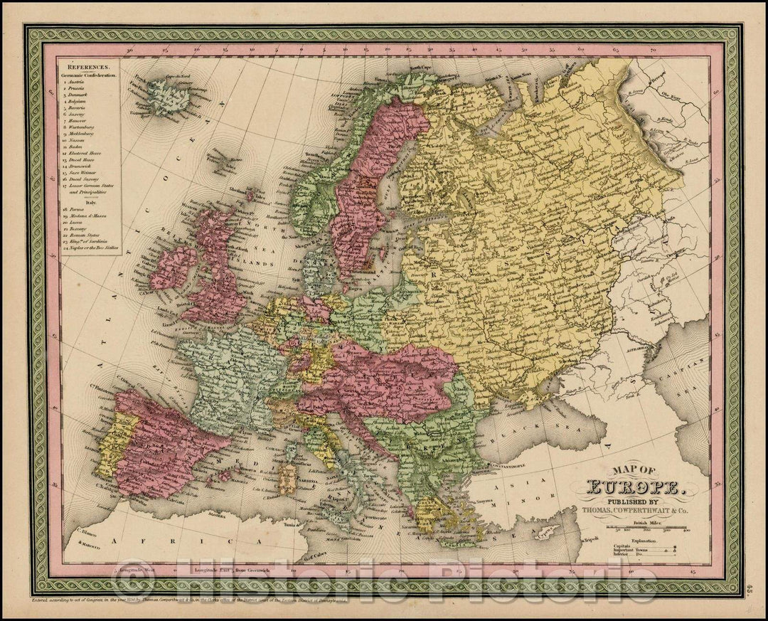 Historic Map - Map of Europe, 1850, Thomas, Cowperthwait & Co. v1