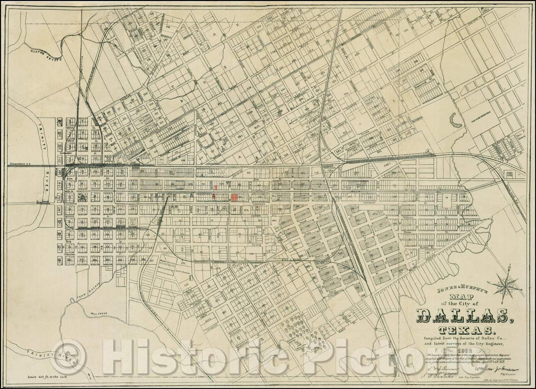 Historic Map - Jones & Murphy's Map of the City of Dallas, Texas, 1882, Augustus Gast - Vintage Wall Art