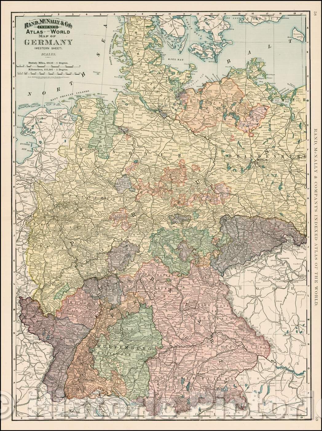 Historic Map - Map of Germany, 1891, William Rand - Vintage Wall Art