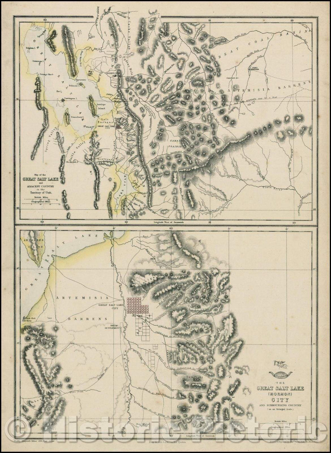 Historic Map - Map of the Great Salt Lake and Adjacent Country in the Territory of Utah [with] The Great Salt Lake (Mormon) City And Surrounding Country, 1858 v2