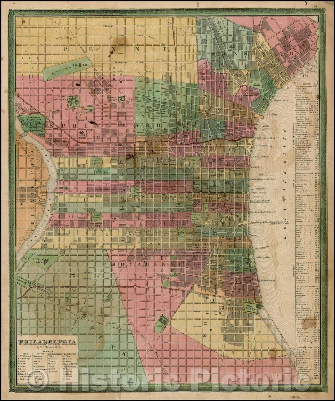 Historic Map - Philadelphia, 1845, Henry Schenk Tanner - Vintage Wall Art