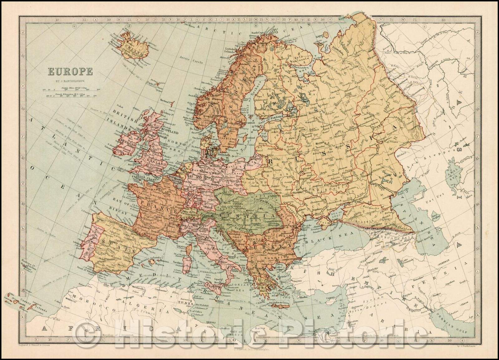 Historic Map - Europe, 1873, T. Ellwood Zell - Vintage Wall Art