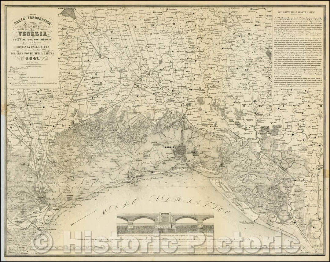 Historic Map - Carta Topografica Della Laguna de Venezia e del Territorio Conterminante fino :: Plan of the Lagoon of Venice, published, 1847 - Vintage Wall Art