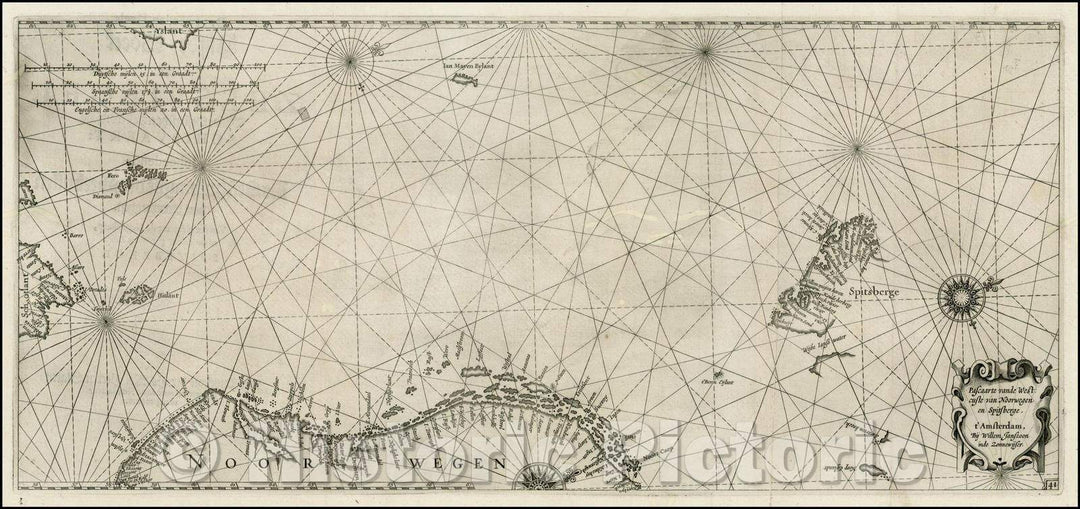 Historic Map - Pascaarte vande West custe van Noorwegen en Spitsberge/Pascaarte Vande West custe Norway and Spits Berge, 1623, Willem Janszoon Blaeu - Vintage Wall Art