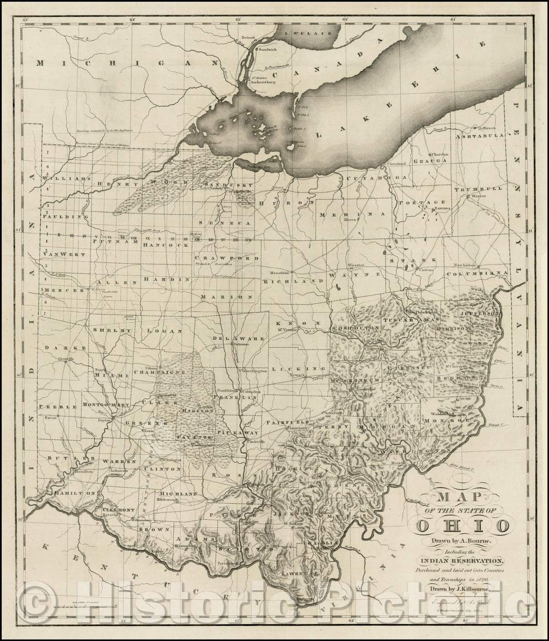 Historic Map - Map Of The State of Ohio, 1820, Caleb Atwater - Vintage Wall Art