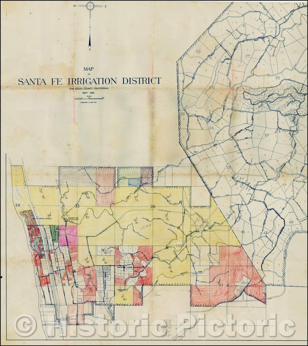 Historic Map - Map of the Santa Fe Irrigation District San Diego County, California. Sept. 1925, 1933, Anonymous - Vintage Wall Art