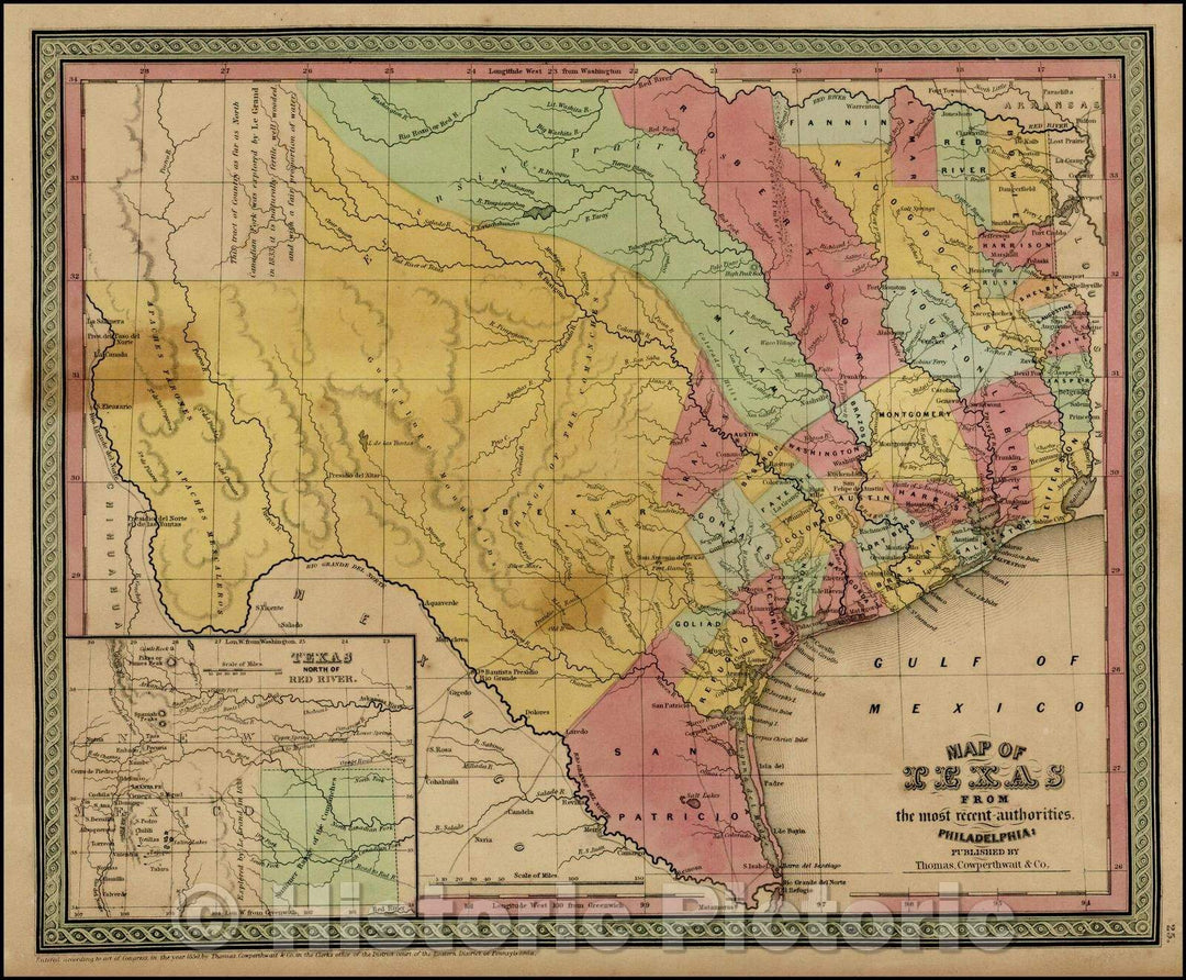 Historic Map - Map of Texas From the most recent authorities, 1850, Thomas, Cowperthwait & Co. v1